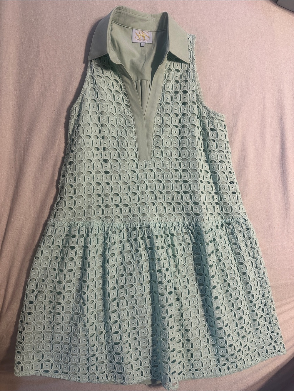 SSYS Sleeveless Mint Eyelet Collared Dress